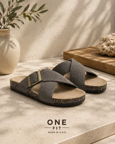 ONF-SLP-126 | Men's Buckle Cross-Strap Comfort Slippers - ONE FIT
