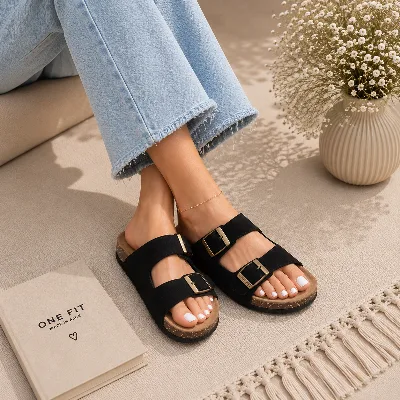 ONF-SLP-276 | Women's Double-Buckle Comfort Slippers - ONE FIT