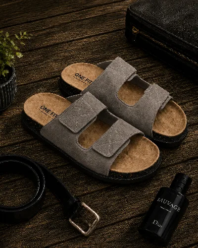 ONF-SLP-117 | Men's Stitched Double-Strap Comfort Slippers - ONE FIT