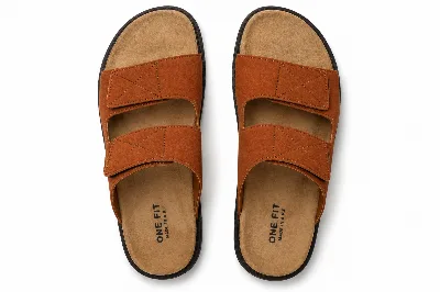 ONF-SLP-117 | Men's Stitched Double-Strap Comfort Slippers Havana - ONE FIT