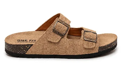 ONF-SLP-276 | Women's Double-Buckle Comfort Slippers Beige - ONE FIT
