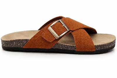ONF-SLP-126 | Men's Buckle Cross-Strap Comfort Slippers Havana - ONE FIT
