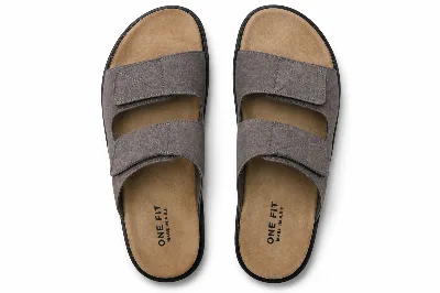ONF-SLP-117 | Men's Stitched Double-Strap Comfort Slippers Grey - ONE FIT