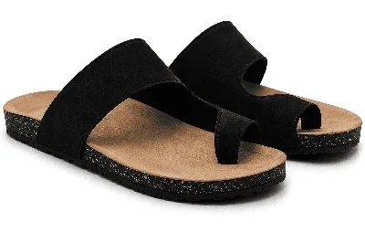 ONF-SLP-140 | Men's Toe-Loop Comfort Slippers Black - ONE FIT
