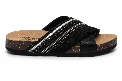 ONF-SLP-262 | Women's Embellished Comfort Slide Sandals Black - ONE FIT