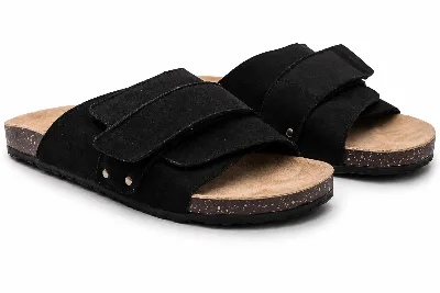 ONF-SLP-121 | Men's Adjustable Cross-Strap Comfort Slippers Black - ONE FIT