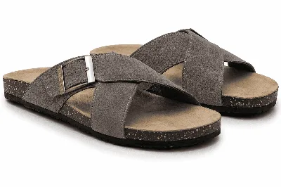 ONF-SLP-126 | Men's Buckle Cross-Strap Comfort Slippers Grey - ONE FIT
