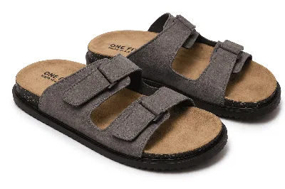 ONF-SLP-111 | Men's Double-Strap Comfort Slippers Grey - ONE FIT