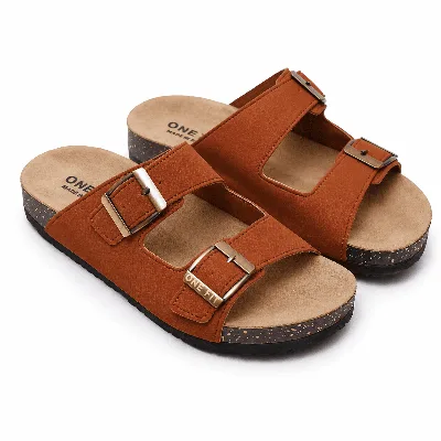 ONF-SLP-276 | Women's Double-Buckle Comfort Slippers Havana - ONE FIT