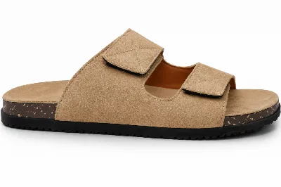 ONF-SLP-117 | Men's Stitched Double-Strap Comfort Slippers Beige - ONE FIT