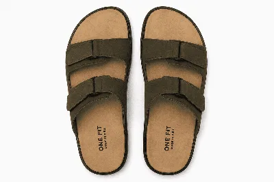 ONF-SLP-111 | Men's Double-Strap Comfort Slippers Olive - ONE FIT