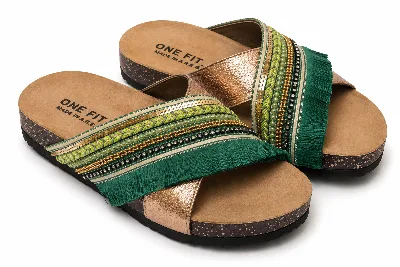 ONF-SLP-262 | Women's Embellished Comfort Slide Sandals Emerald Green - ONE FIT