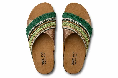 ONF-SLP-262 | Women's Embellished Comfort Slide Sandals Emerald Green - ONE FIT