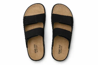 ONF-SLP-117 | Men's Stitched Double-Strap Comfort Slippers Black - ONE FIT