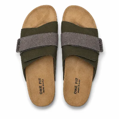 ONF-SLP-121 | Men's Adjustable Cross-Strap Comfort Slippers Olive - ONE FIT