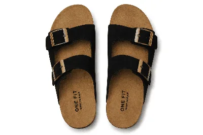 ONF-SLP-276 | Women's Double-Buckle Comfort Slippers Black - ONE FIT