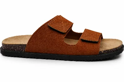 ONF-SLP-117 | Men's Stitched Double-Strap Comfort Slippers Havana - ONE FIT