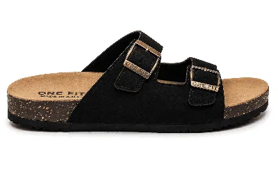 ONF-SLP-276 | Women's Double-Buckle Comfort Slippers Black - ONE FIT