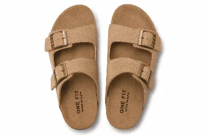 ONF-SLP-276 | Women's Double-Buckle Comfort Slippers Beige - ONE FIT