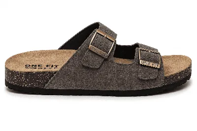 ONF-SLP-276 | Women's Double-Buckle Comfort Slippers Grey - ONE FIT
