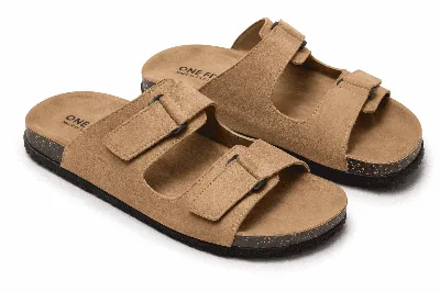 ONF-SLP-111 | Men's Double-Strap Comfort Slippers Beige - ONE FIT