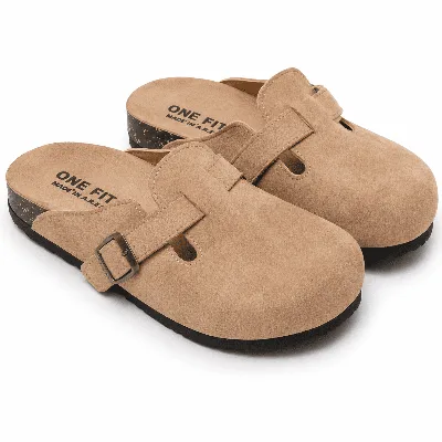 ONF-CLG-3040 | Men's Buckle Comfort Clogs Beige - ONE FIT