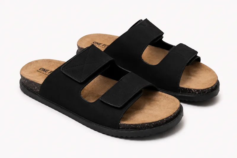 ONF-SLP-117 | Men's Stitched Double-Strap Comfort Slippers Black - ONE FIT
