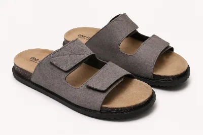 ONF-SLP-117 | Men's Stitched Double-Strap Comfort Slippers Grey - ONE FIT