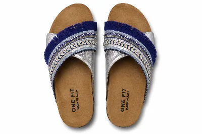 ONF-SLP-262 | Women's Embellished Comfort Slide Sandals Royal Blue - ONE FIT