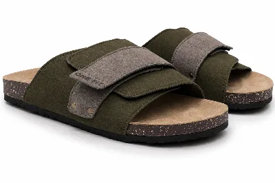ONF-SLP-121 | Men's Adjustable Cross-Strap Comfort Slippers Olive - ONE FIT