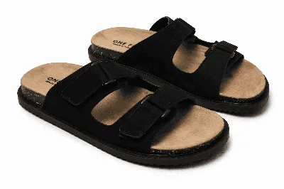 ONF-SLP-111 | Men's Double-Strap Comfort Slippers Black - ONE FIT