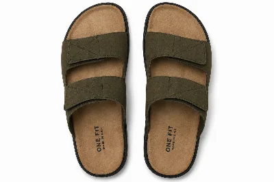 ONF-SLP-117 | Men's Stitched Double-Strap Comfort Slippers Olive - ONE FIT