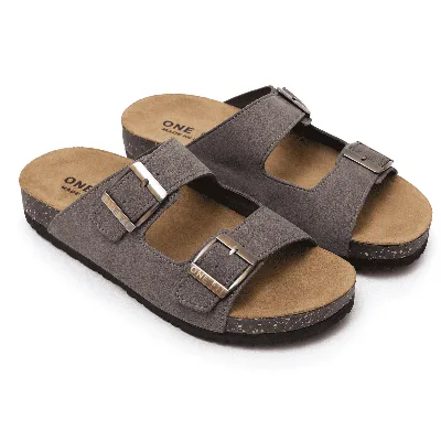 ONF-SLP-276 | Women's Double-Buckle Comfort Slippers Grey - ONE FIT