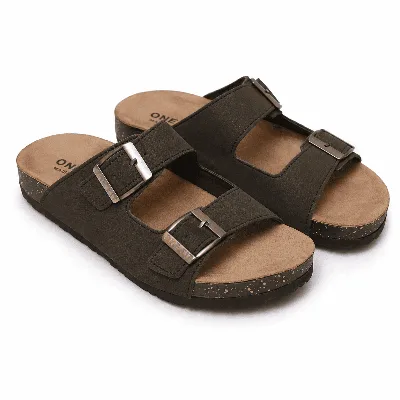 ONF-SLP-276 | Women's Double-Buckle Comfort Slippers Olive - ONE FIT