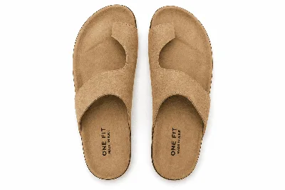 ONF-SLP-140 | Men's Toe-Loop Comfort Slippers Beige - ONE FIT
