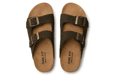 ONF-SLP-276 | Women's Double-Buckle Comfort Slippers Olive - ONE FIT