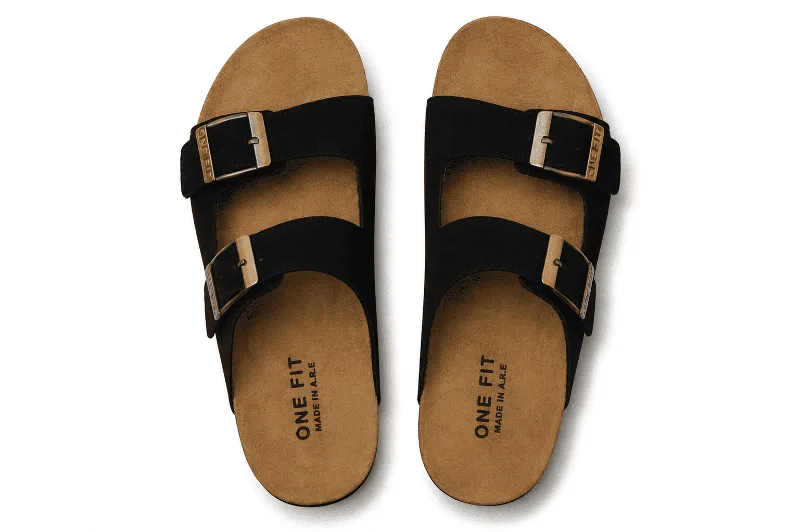 ONF-SLP-102 | Men's Double-Buckle Comfort Slides Black - ONE FIT