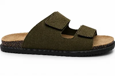 ONF-SLP-117 | Men's Stitched Double-Strap Comfort Slippers Olive - ONE FIT