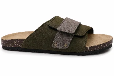 ONF-SLP-121 | Men's Adjustable Cross-Strap Comfort Slippers Olive - ONE FIT