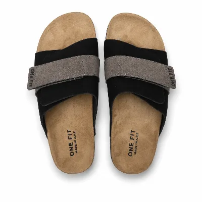 ONF-SLP-121 | Men's Adjustable Cross-Strap Comfort Slippers Black - ONE FIT