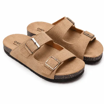 ONF-SLP-276 | Women's Double-Buckle Comfort Slippers Beige - ONE FIT