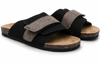 ONF-SLP-121 | Men's Adjustable Cross-Strap Comfort Slippers Black - ONE FIT