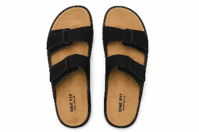 ONF-SLP-111 | Men's Double-Strap Comfort Slippers Black - ONE FIT