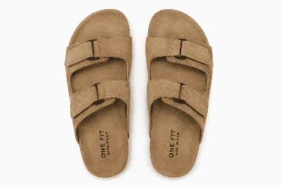 ONF-SLP-111 | Men's Double-Strap Comfort Slippers Beige - ONE FIT