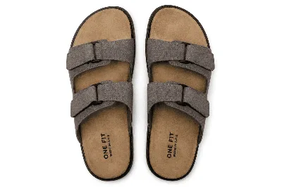 ONF-SLP-111 | Men's Double-Strap Comfort Slippers Grey - ONE FIT