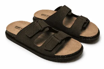 ONF-SLP-111 | Men's Double-Strap Comfort Slippers Olive - ONE FIT