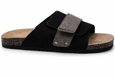 ONF-SLP-121 | Men's Adjustable Cross-Strap Comfort Slippers Black - ONE FIT