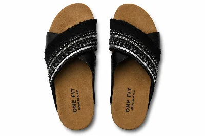 ONF-SLP-262 | Women's Embellished Comfort Slide Sandals Black - ONE FIT