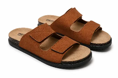 ONF-SLP-117 | Men's Stitched Double-Strap Comfort Slippers Havana - ONE FIT