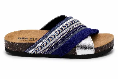 ONF-SLP-262 | Women's Embellished Comfort Slide Sandals Royal Blue - ONE FIT